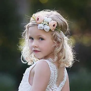 mligril Baby Girl Floral Headbands- 3pcs Nylon Headband Handmade Flower Crown Elastic Hairband Newborn Toddler Hair Accessories Gifts for Girls （1-6 years old）