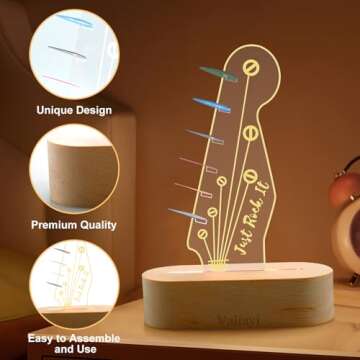 Valiayi Light Up Guitar Pick Holder, Acrylic Guitar Pick Display with Display and Wooden Base for Picks Storage, Gift For Music Lovers Guitar Players