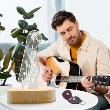 Valiayi Light Up Guitar Pick Holder, Acrylic Guitar Pick Display with Display and Wooden Base for Picks Storage, Gift For Music Lovers Guitar Players