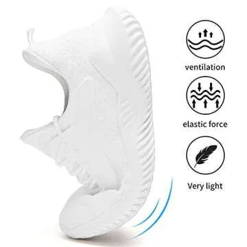 VIPSUPER Womens Tennis Shoes Walking Sneakers - Memory Foam Nursing Running Gym Athletic Workout Slip On Comfort Work Shoe Lightweight All White Size 8 US