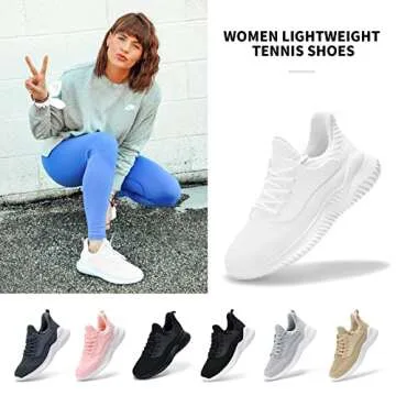 VIPSUPER Womens Tennis Shoes Walking Sneakers - Memory Foam Nursing Running Gym Athletic Workout Slip On Comfort Work Shoe Lightweight All White Size 8 US