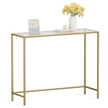 VASAGLE Modern Console Table - Stylish Glass & Metal Entryway Table