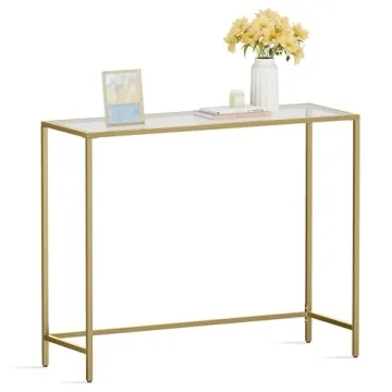 VASAGLE Modern Console Table - Stylish Glass & Metal Entryway Table