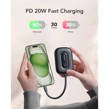 Charmast Portable Charger with Built in Cable, 10000mAh Phone Charger 20W Fast Charging for Gift，USB C Power Bank with Code, Small Battery Pack with Wide Compatible with iPhone 15/14/13 Samsung Google