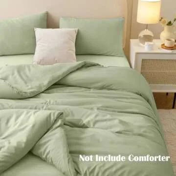 Nanko Full Duvet Cover Set Sage Green 3pc 80x90 Luxury Microfiber Comforter Quilt Bedding Cover with...