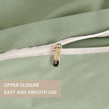 Nanko Full Duvet Cover Set Sage Green 3pc 80x90 Luxury Microfiber Comforter Quilt Bedding Cover with Deco Buttons Zip Closure Ties - Modern Elegant Style for Men and Women Chambray Teen Light Green