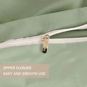 Nanko Full Duvet Cover Set Sage Green 3pc 80x90 Luxury Microfiber Comforter Quilt Bedding Cover with Deco Buttons Zip Closure Ties - Modern Elegant Style for Men and Women Chambray Teen Light Green