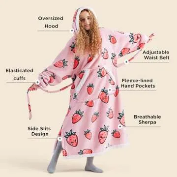 Bedsure Strawberry Wearable Blanket Hoodie for Women