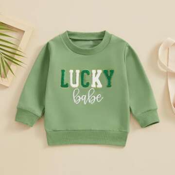 St. Patrick's Day Outfit Toddler Boy Girl Lucky Four Leaf Clover Sweatshirt Tops Kids St Patricks Da...