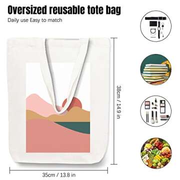 YISDZSW Canvas Tote Bag Aesthetic with Interior Pocket Handles Reusable Grocery Shopping Bag for Wom...