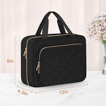 Wedama Toiletry Bag for Women, Large Cosmetic Travel Bag, Hanging Toiletry Bag for Bathroom, Thickened PVC Waterproof Makeup Bag, Toiletries Bag for Travel Business Trips and Camping, Black