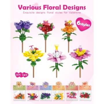 Voplintra 24 Pack Prefilled Valentine's Flower Bouquets Building Blocks - Ideal for Kids Classroom E...