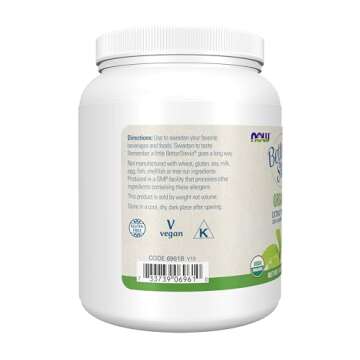 NOW Foods BetterStevia Organic Zero-Calorie Extract Powder, Keto Friendly, Suitable for Diabetics, No Erythritol, 1 Pound