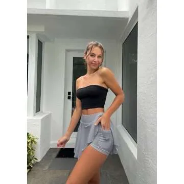 OQQ Women 2 Piece Skirts 2 in 1 Flowy Basic Versatile Stretchy Flared Casual Mini Skirts Blakc Grey