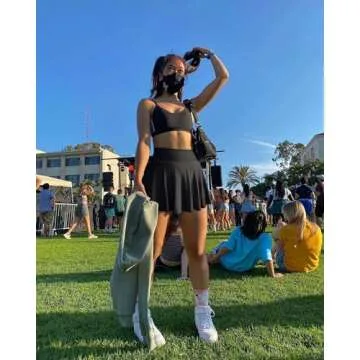 OQQ Women 2 Piece Skirts 2 in 1 Flowy Basic Versatile Stretchy Flared Casual Mini Skirts Blakc Grey