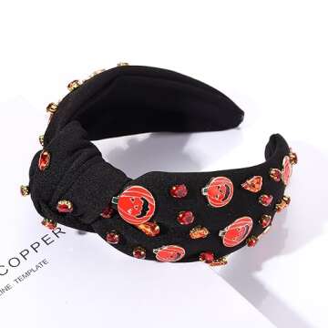 Halloween Headbands for Women Halloween Accessories Beaded Boo Trick or Treat Knotted Headband Embel...