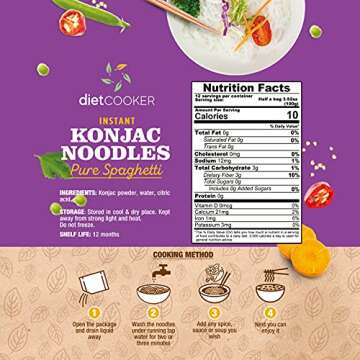 (Pack of 6) DIET COOKER Premium Konjac Noodles, Shirataki Noodle, Keto & Vegan Friendly, Odor Free, ...