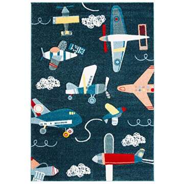 SAFAVIEH Carousel Kids Collection Area Rug - 6'7" x 9', Navy & Ivory, Non-Shedding & Easy Care, Idea...