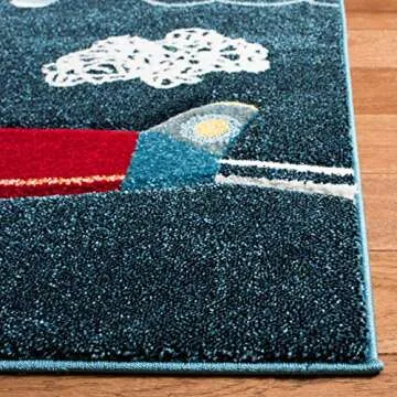 SAFAVIEH Carousel Kids Collection Area Rug - 6'7" x 9', Navy & Ivory, Non-Shedding & Easy Care, Ideal for High Traffic Areas for Boys & Girls in Playroom, Nursery, Bedroom (CRK167N)