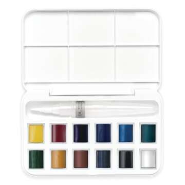Winsor & Newton Cotman Watercolor Paint Set, 12 Half Pan w/ Water Brush Pen and Mixing Palette