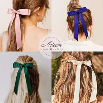10PCS Silky Satin Hair Bows Hair Clip Ribbon Accessories Ponytail Holder Slides Metal Clips French Barrette Hair Bow for Women Girls Toddlers Teens Kids