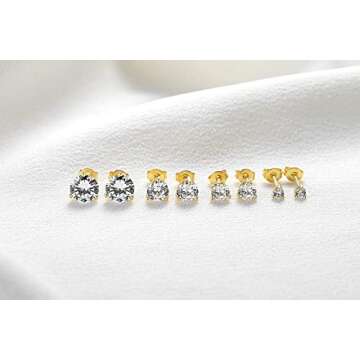 Gold Plated Cubic Zirconia Stud Earrings Set for Women