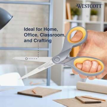 Westcott 8" Soft Handle Titanium Bonded Scissors For Office & Home, Gray/Yellow, 4 Pack (17598)
