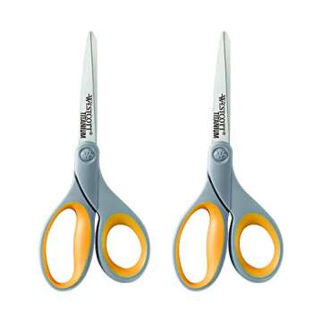 Westcott 8" Soft Handle Titanium Bonded Scissors For Office & Home, Gray/Yellow, 4 Pack (17598)