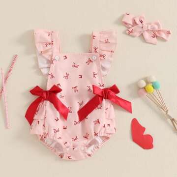 Douhoow Baby Girl Romper Fly Sleeve Baby Girl Bodysuit Jumpsuit with Headband Infant Girl Spring Sum...