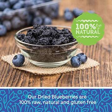 Whole Dried Blueberries, No Sugar Added, Bulk, Dehydrated, Dried Unsweetened Blueberries, All Natural, Non-GMO, 1 Pound. - 16 oz.