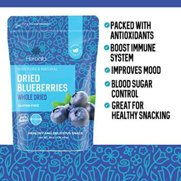 Whole Dried Blueberries, No Sugar Added, Bulk, Dehydrated, Dried Unsweetened Blueberries, All Natural, Non-GMO, 1 Pound. - 16 oz.