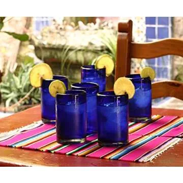 NOVICA Artisan Crafted Cobalt Blue Hand Blown Recycled Glass Cocktail Glasses, 14 Oz, 'Solid Blue' (Set Of 6)