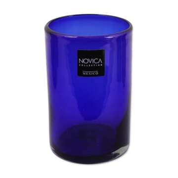 NOVICA Artisan Crafted Cobalt Blue Hand Blown Recycled Glass Cocktail Glasses, 14 Oz, 'Solid Blue' (Set Of 6)