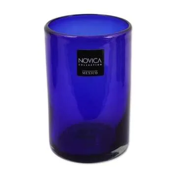 NOVICA Artisan Crafted Cobalt Blue Hand Blown Recycled Glass Cocktail Glasses, 14 Oz, 'Solid Blue' (Set Of 6)
