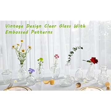 Bud Vases- Set of 10 Small Flower Glass Vases for Centerpieces, Cute Clear Crystal Bud Glass in Bulk, Mini Vintage Design for Wedding Decorations Party Table Flower Decor