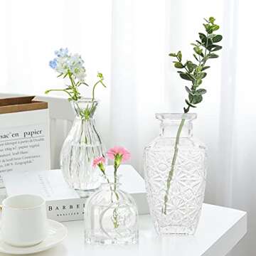 Bud Vases- Set of 10 Small Flower Glass Vases for Centerpieces, Cute Clear Crystal Bud Glass in Bulk, Mini Vintage Design for Wedding Decorations Party Table Flower Decor