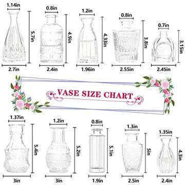 Bud Vases- Set of 10 Small Flower Glass Vases for Centerpieces, Cute Clear Crystal Bud Glass in Bulk, Mini Vintage Design for Wedding Decorations Party Table Flower Decor
