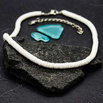 FROG SAC 18" White Puka Shell Necklace, Beaded Seashell Necklaces for Women and Men with Small Round Clam Chip Beads, Hawaiian Summer Beach Surfer Pooka VSCO Jewelry Chokers