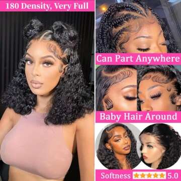 Nikiss Curly Human Hair Wig Lace Frontal Wigs 200 Density Curly Human Hair Wig Pre Plucked Glueless ...