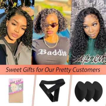 Nikiss Curly Human Hair Wig Lace Frontal Wigs 200 Density Curly Human Hair Wig Pre Plucked Glueless Transparent 13x4 Lace Front Wigs Human Hair with Baby Hair 10 Inch …