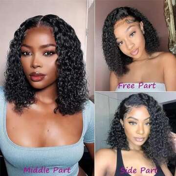 Nikiss Curly Human Hair Wig Lace Frontal Wigs 200 Density Curly Human Hair Wig Pre Plucked Glueless Transparent 13x4 Lace Front Wigs Human Hair with Baby Hair 10 Inch …