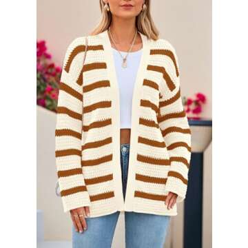 PRETTYGARDEN Women's Fall Striped Chunky Knit Cardigan
