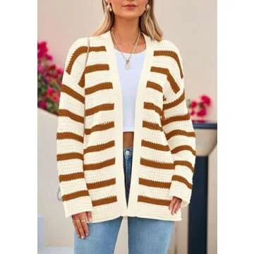 PRETTYGARDEN Women's Fall Striped Chunky Knit Cardigan