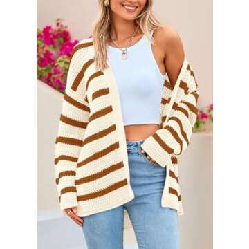 PRETTYGARDEN Women's Fall Striped Chunky Knit Cardigan