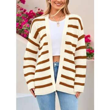PRETTYGARDEN Women's Fall Striped Chunky Knit Cardigan
