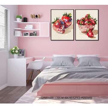 2Pcs Funky Red Strawberry Disco Canvas Wall Art Aesthetic Preppy Posters Trendy Glam Disco Ball Strawberries Wall Decor Coquette Strawberries Fruit Pictures Prints for Girls Apartment 12x16in Unframed