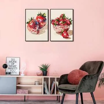 2Pcs Funky Red Strawberry Disco Canvas Wall Art Aesthetic Preppy Posters Trendy Glam Disco Ball Strawberries Wall Decor Coquette Strawberries Fruit Pictures Prints for Girls Apartment 12x16in Unframed