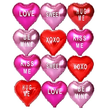 12 pcs Heart Balloons, 18" Foil Love Balloons for Valentine's Day