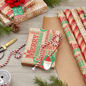 Hallmark Christmas Kraft Wrapping Paper - 4 Rolls for Festive Gifting