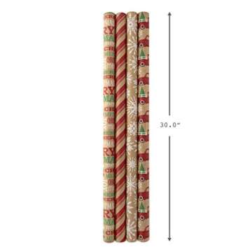 Hallmark Christmas Kraft Wrapping Paper - 4 Rolls for Festive Gifting